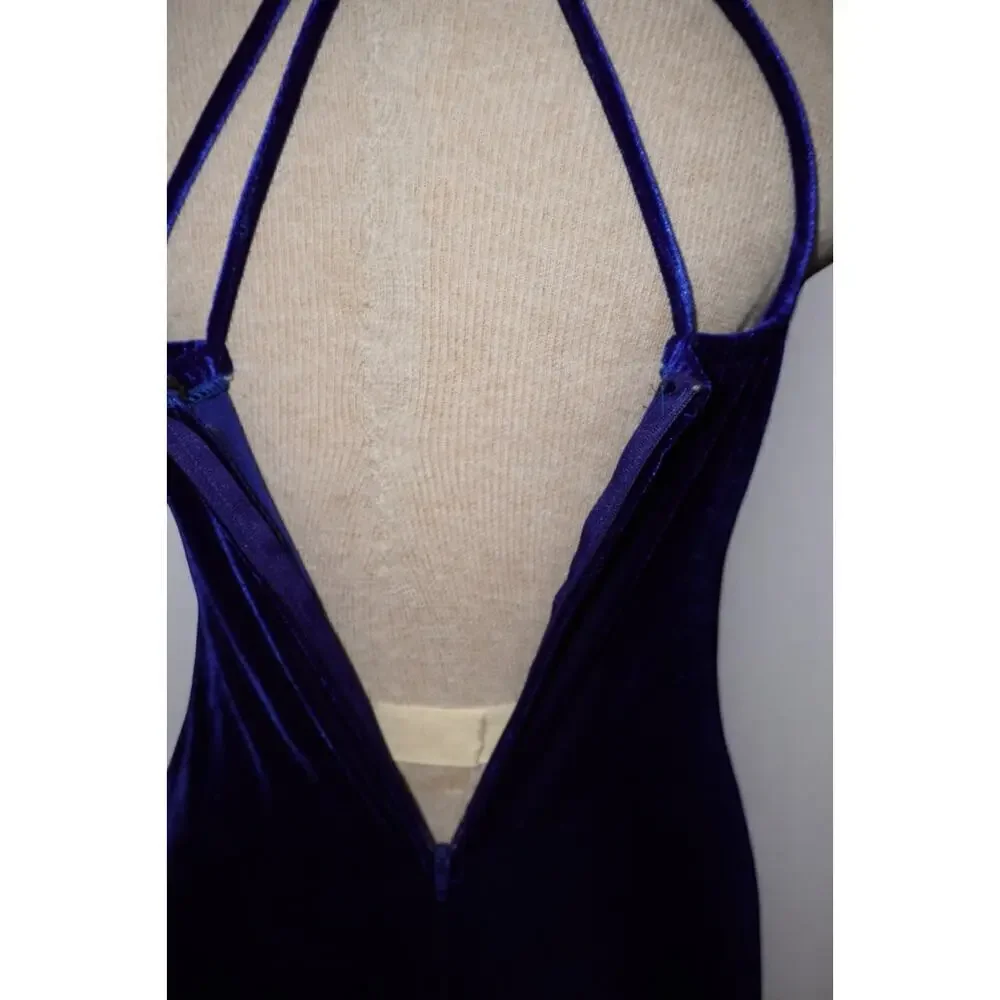 Kiki USA Royal Blue Velvet Halter Dress – Size 40 - Picture 14 of 16